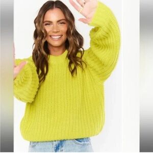 Show Me Your Mumu Sweater Bailey Neon Green Cable Knit Crewneck size medium